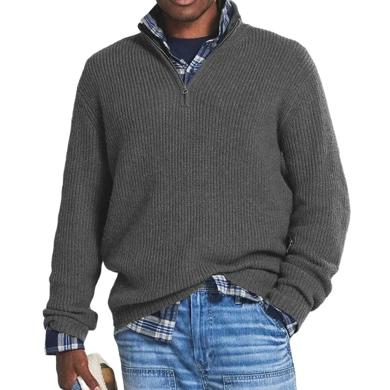 Men's Solid Color Loose Zipper Stand Collar Long Sleeve Knit Sweater 96215971Z sold by Manly