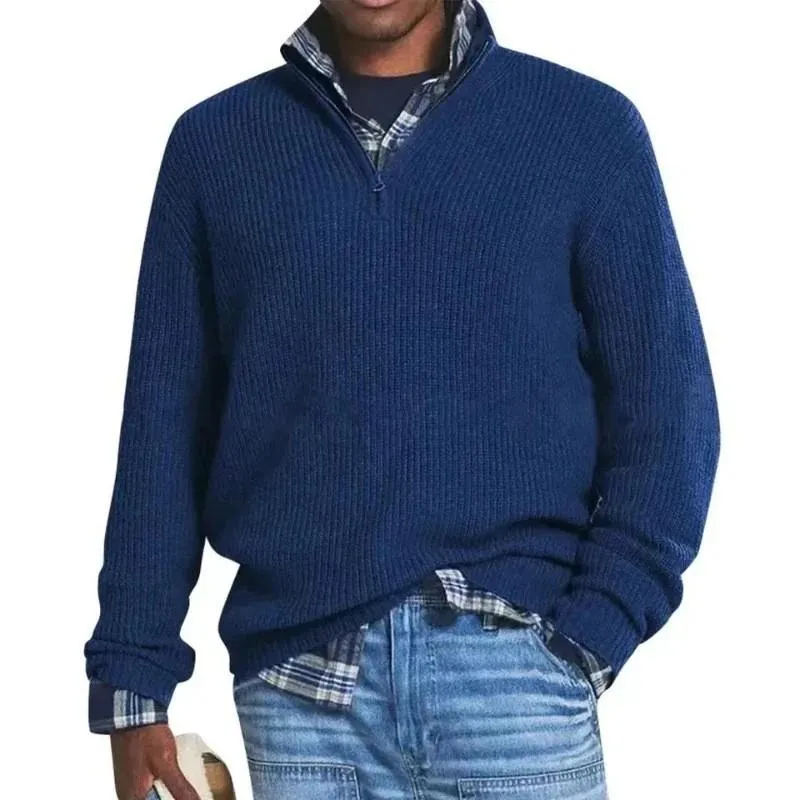 Men's Solid Color Loose Zipper Stand Collar Long Sleeve Knit Sweater 96215971Z sold by Manly product image thumbnail 4