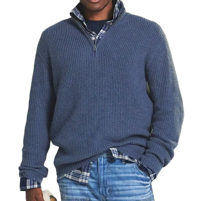 Men's Solid Color Loose Zipper Stand Collar Long Sleeve Knit Sweater 96215971Z sold by Manly product image thumbnail 2