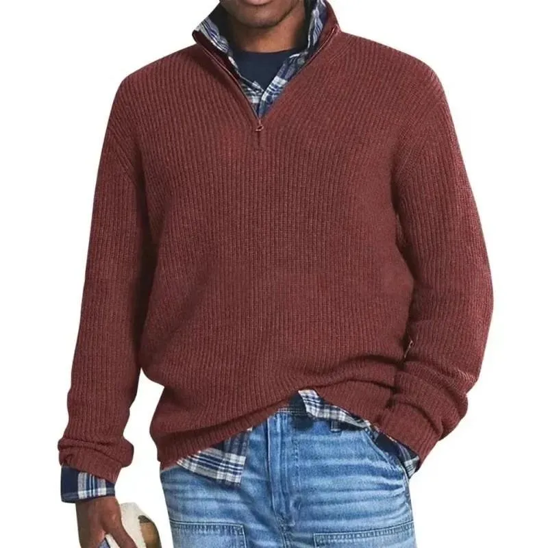 Men's Solid Color Loose Zipper Stand Collar Long Sleeve Knit Sweater 96215971Z sold by Manly product image thumbnail 5