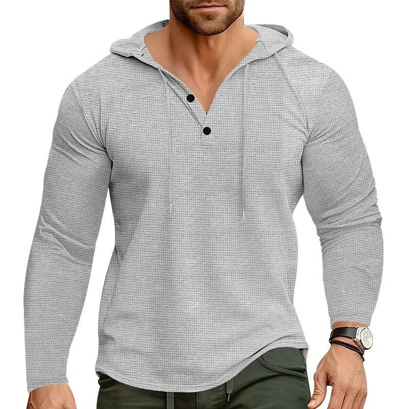 Men's Solid Color Waffle Loose Long Sleeve Casual Hoodie 98061858Z sold by Manly