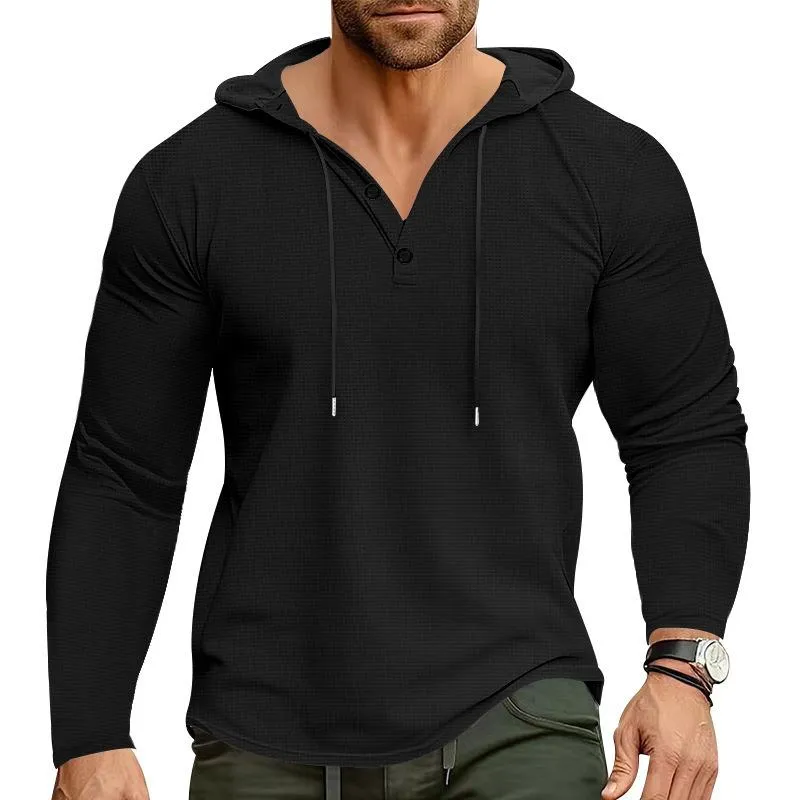 Men's Solid Color Waffle Loose Long Sleeve Casual Hoodie 98061858Z sold by Manly product image thumbnail 3
