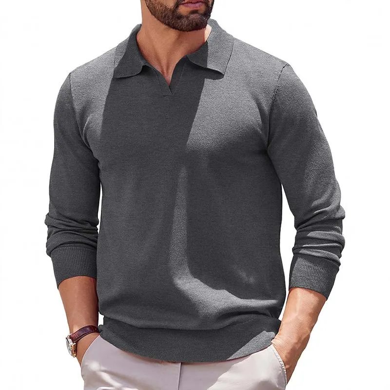 Men's Solid Color Lapel Long Sleeve Loose Polo Shirt 24499735Z sold by Manly product image thumbnail 2
