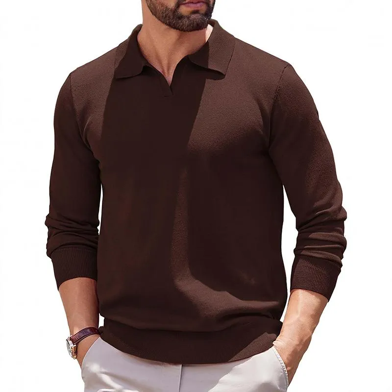 Men's Solid Color Lapel Long Sleeve Loose Polo Shirt 24499735Z sold by Manly product image thumbnail 3