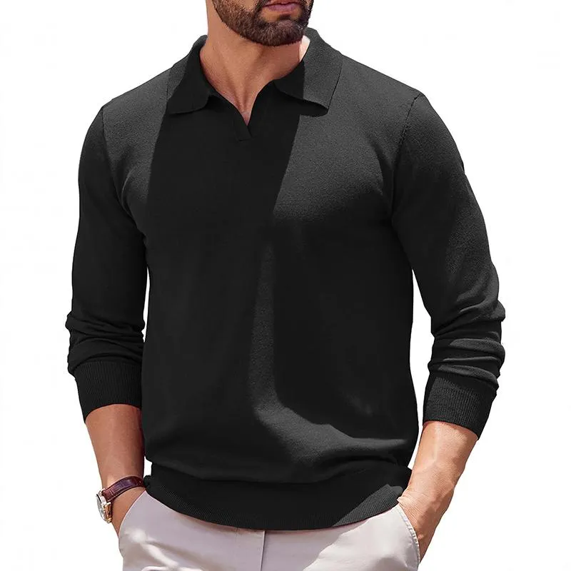 Men's Solid Color Lapel Long Sleeve Loose Polo Shirt 24499735Z sold by Manly product image thumbnail 4