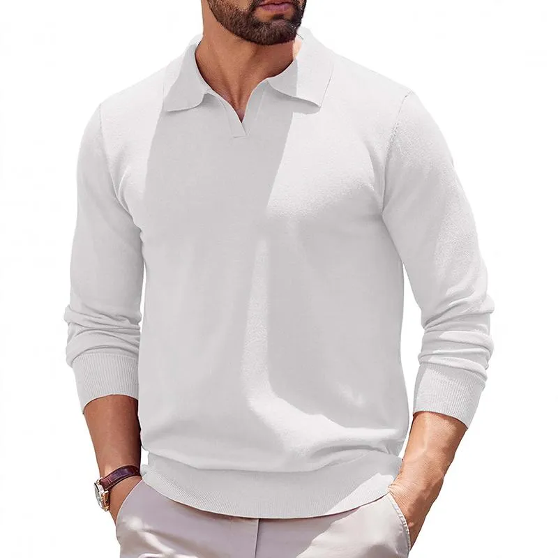 Men's Solid Color Lapel Long Sleeve Loose Polo Shirt 24499735Z sold by Manly product image thumbnail 5