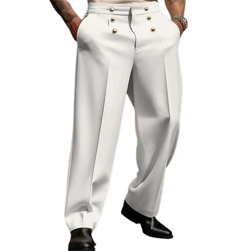 Men's Solid Color Loose Straight Buttons Decor Suit Pants 40933802Z sold by Manly