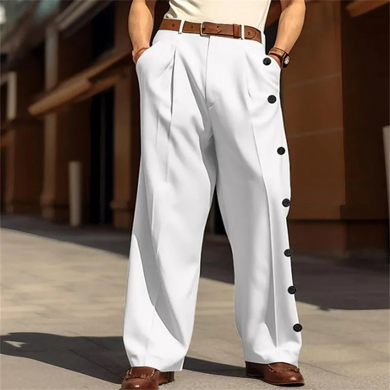 Men's Solid Color Loose Straight Buttons Decor Suit Pants 60694490Z sold by Manly product image thumbnail 3