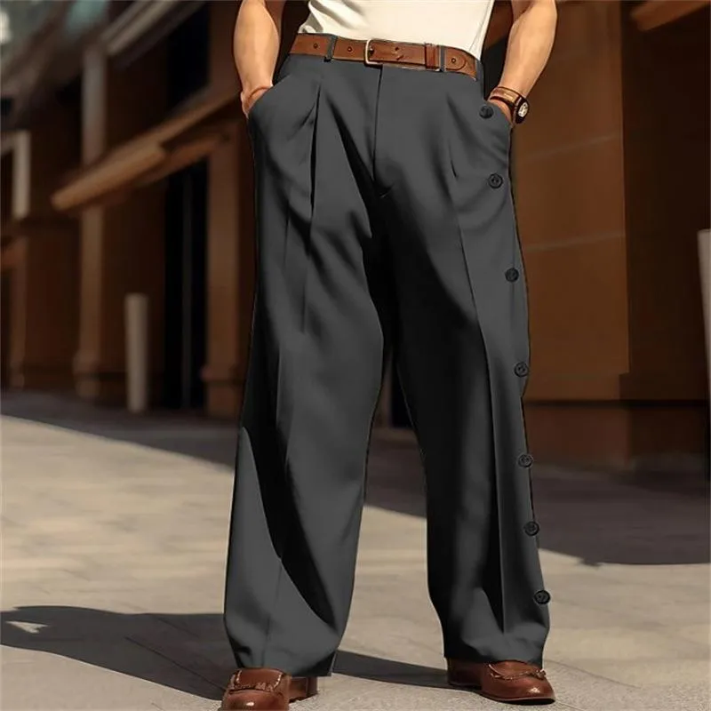 Men's Solid Color Loose Straight Buttons Decor Suit Pants 60694490Z sold by Manly product image thumbnail 4