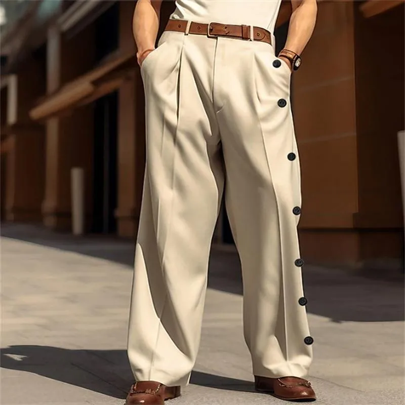 Men's Solid Color Loose Straight Buttons Decor Suit Pants 60694490Z sold by Manly product image thumbnail 2
