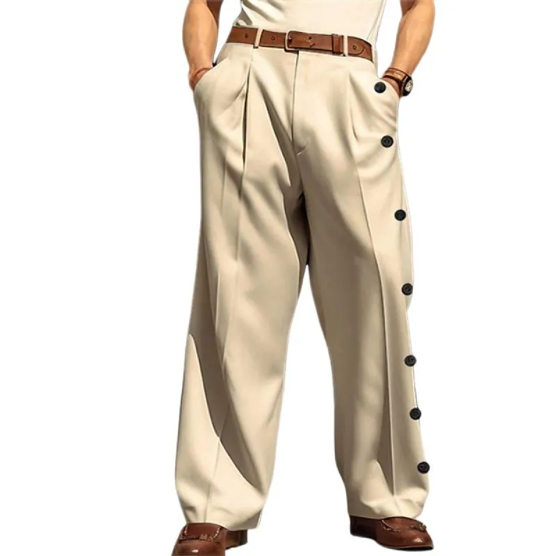 Men's Solid Color Loose Straight Buttons Decor Suit Pants 60694490Z sold by Manly