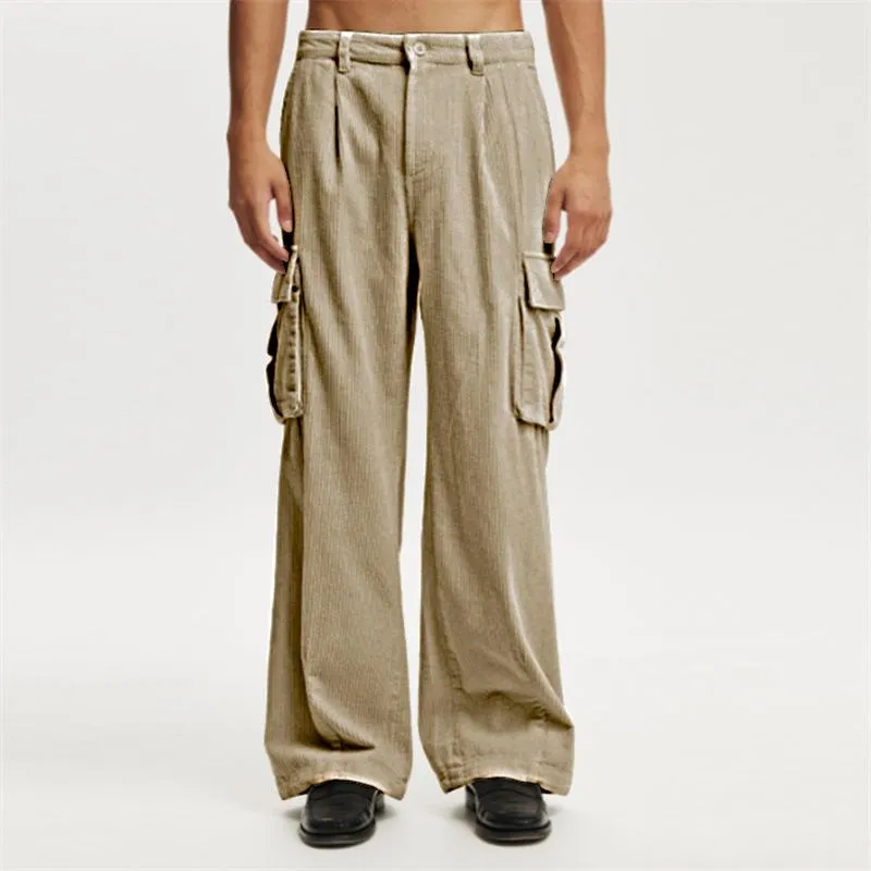 Men's Solid Color Corduroy Multi-pocket Cargo Pants 25400534Z sold by Manly product image thumbnail 5