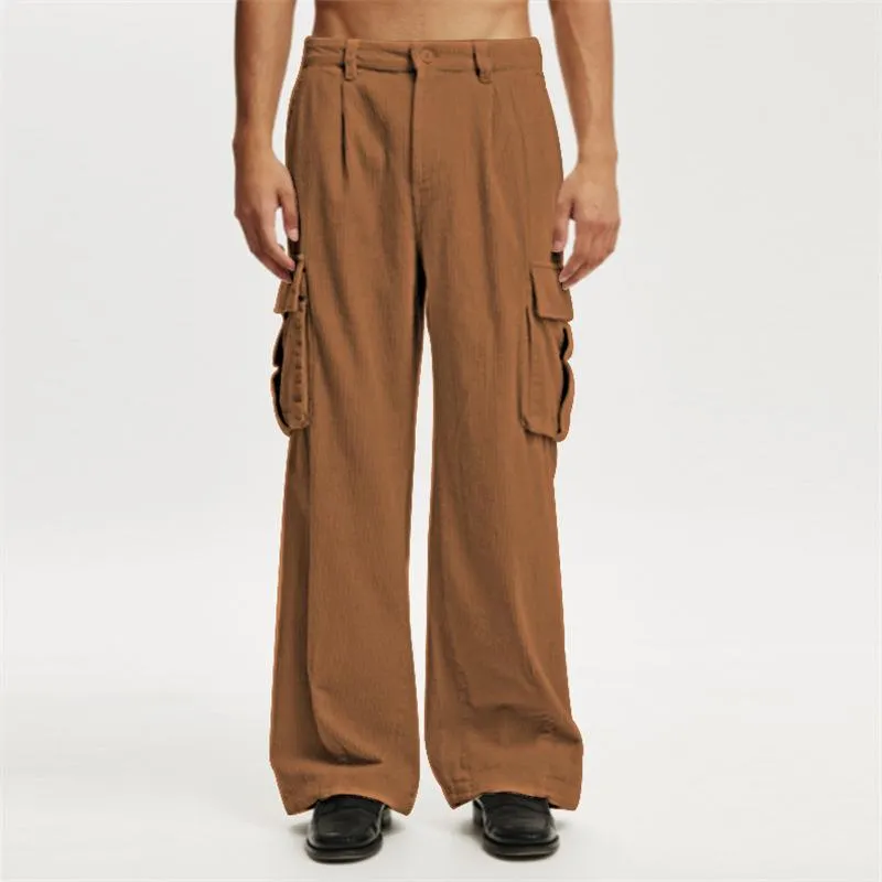 Men's Solid Color Corduroy Multi-pocket Cargo Pants 25400534Z sold by Manly product image thumbnail 4
