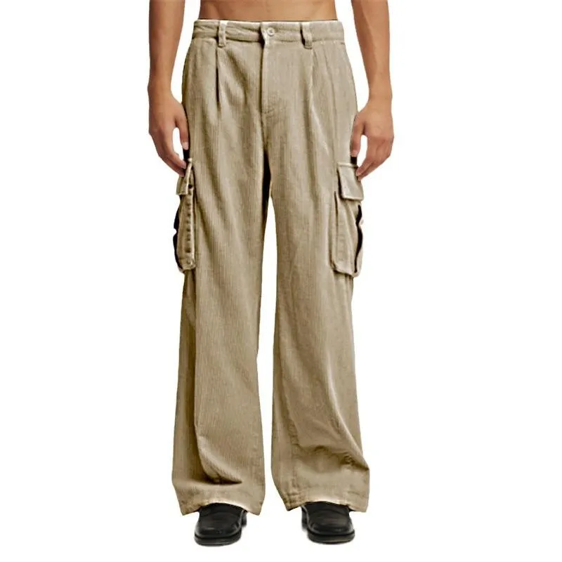 Men's Solid Color Corduroy Multi-pocket Cargo Pants 25400534Z sold by Manly