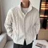 Men's Solid Color Cable Stand Collar Single Breasted Knit Cardigan 49962548Z sold by Manly
