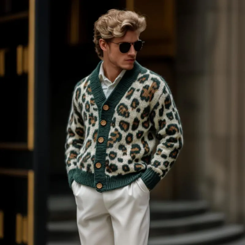 Men's Vintage Leopard Jacquard Colorblock Single Breasted Cardigan 48454339Y sold by Manly product image thumbnail 2
