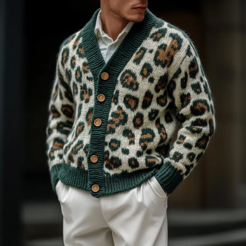 Men's Vintage Leopard Jacquard Colorblock Single Breasted Cardigan 48454339Y sold by Manly product image thumbnail 4