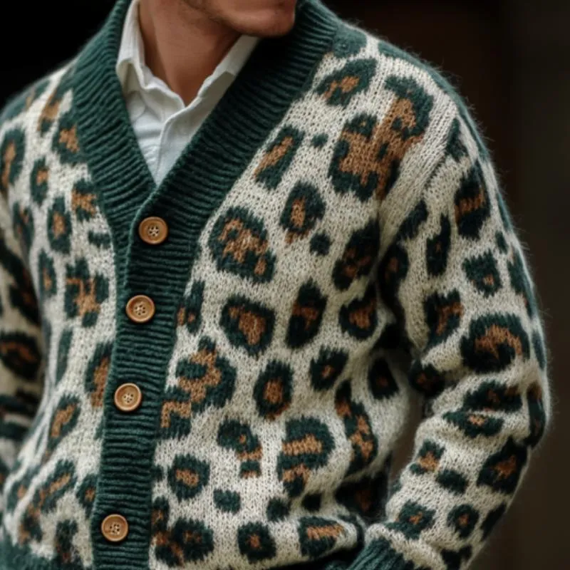 Men's Vintage Leopard Jacquard Colorblock Single Breasted Cardigan 48454339Y sold by Manly product image thumbnail 3