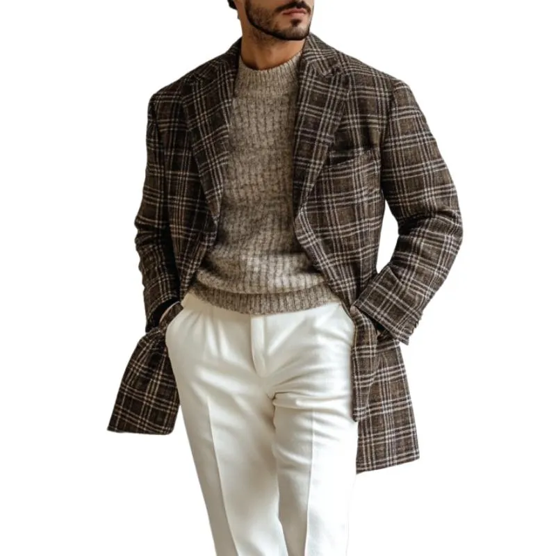 Men's Vintage Checkered Woolen Print Mid-Length Coat 83251038Y sold by Manly