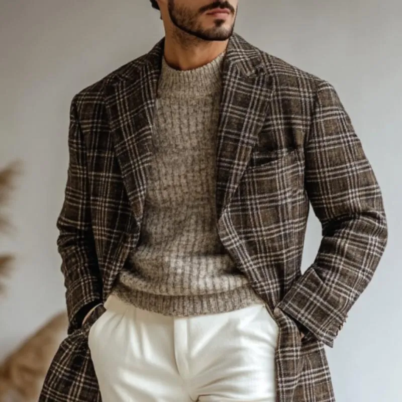 Men's Vintage Checkered Woolen Print Mid-Length Coat 83251038Y sold by Manly product image thumbnail 2