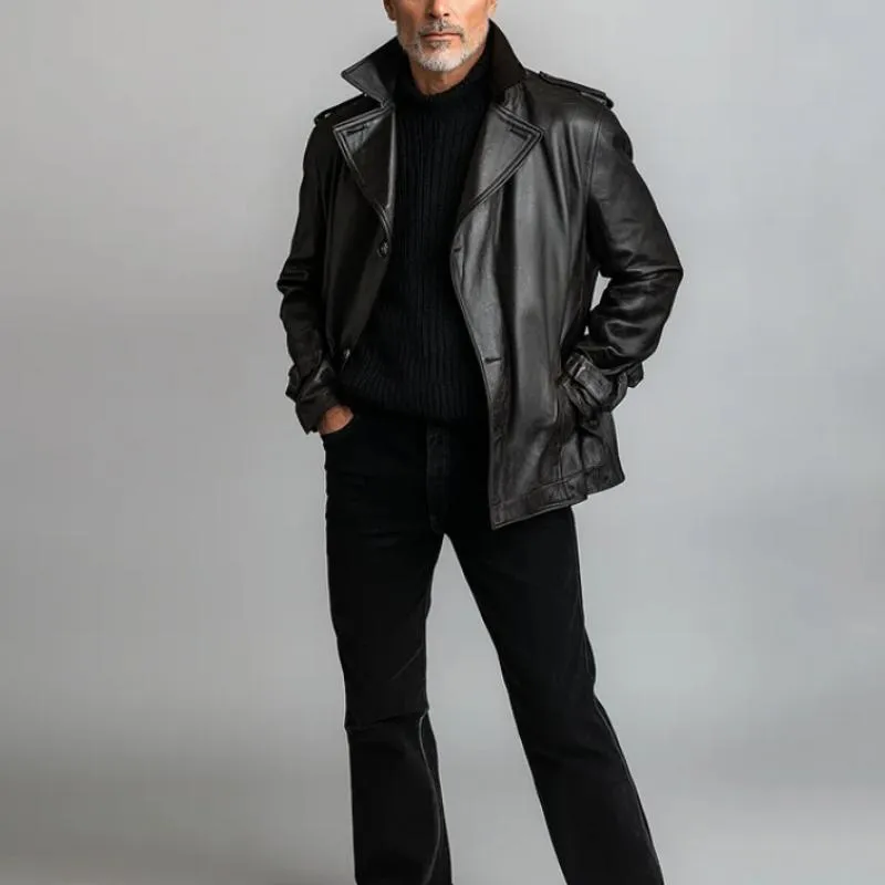 Men's Vintage Lapel Single Breasted Leather Jacket 87558698Y sold by Manly product image thumbnail 3