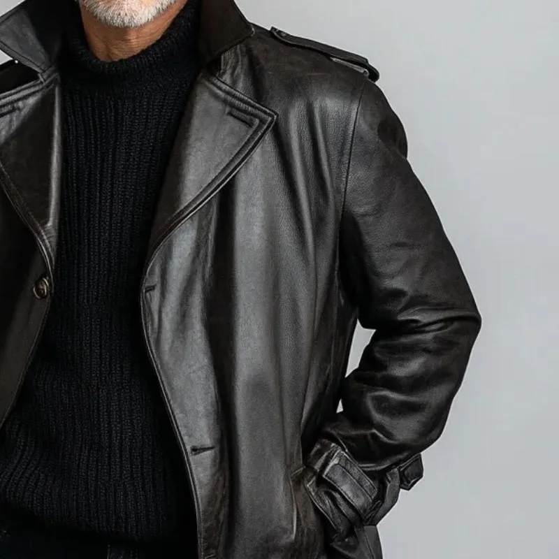 Men's Vintage Lapel Single Breasted Leather Jacket 87558698Y sold by Manly product image thumbnail 2