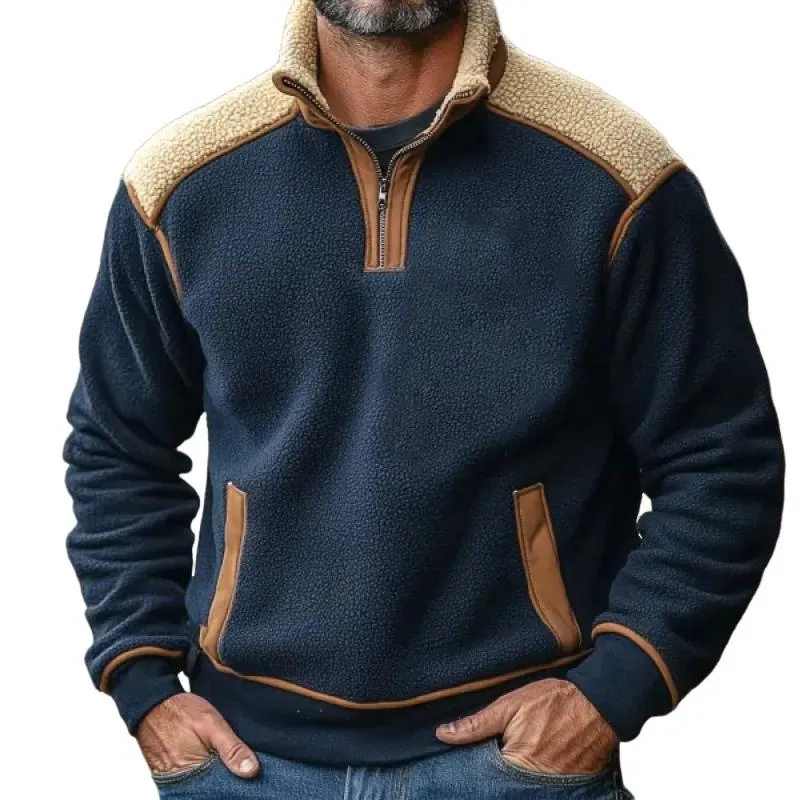 Men's Polar Fleece Colorblock Zipper Stand Collar Sweatshirt 91988536Y sold by Manly