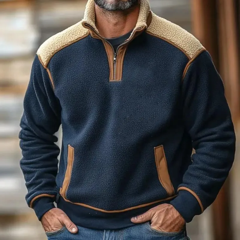 Men's Polar Fleece Colorblock Zipper Stand Collar Sweatshirt 91988536Y sold by Manly product image thumbnail 4