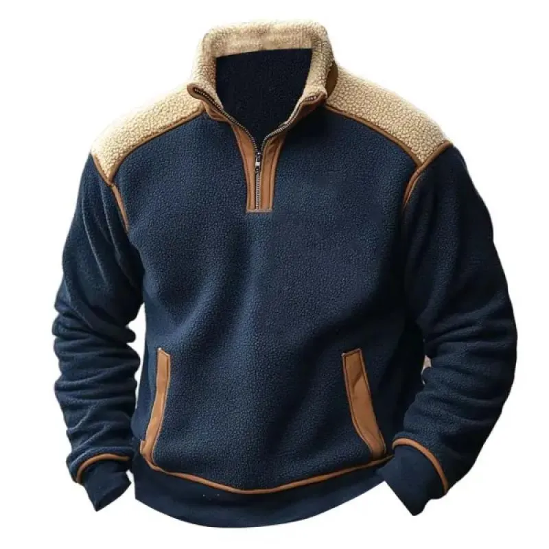 Men's Polar Fleece Colorblock Zipper Stand Collar Sweatshirt 91988536Y sold by Manly product image thumbnail 2