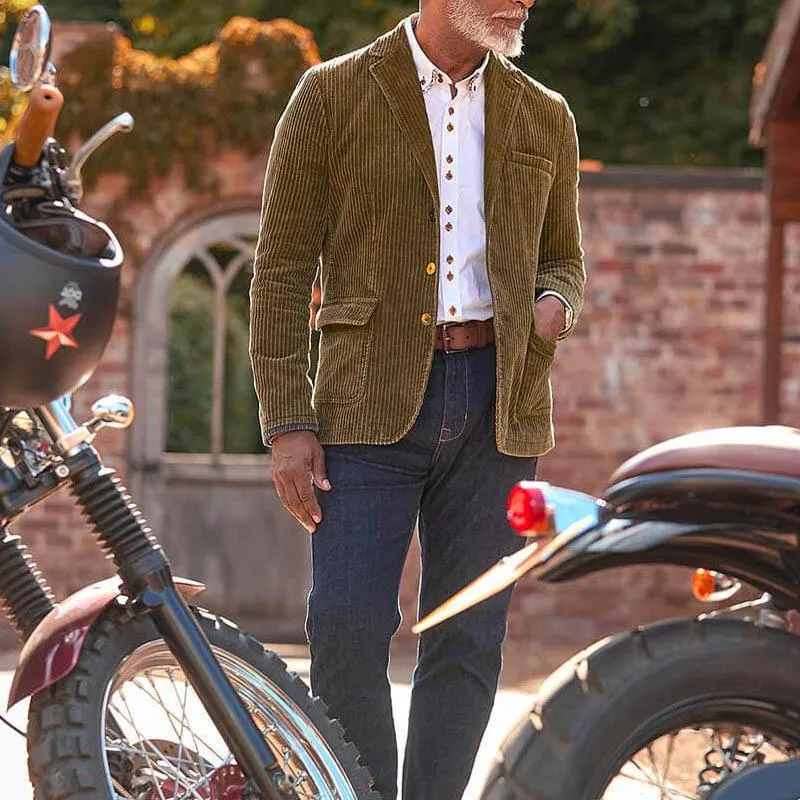 Men's Solid Color Corduroy Notch Lapel Multi-pocket Single Breasted Casual Blazer 62718644Z sold by Manly product image thumbnail 3