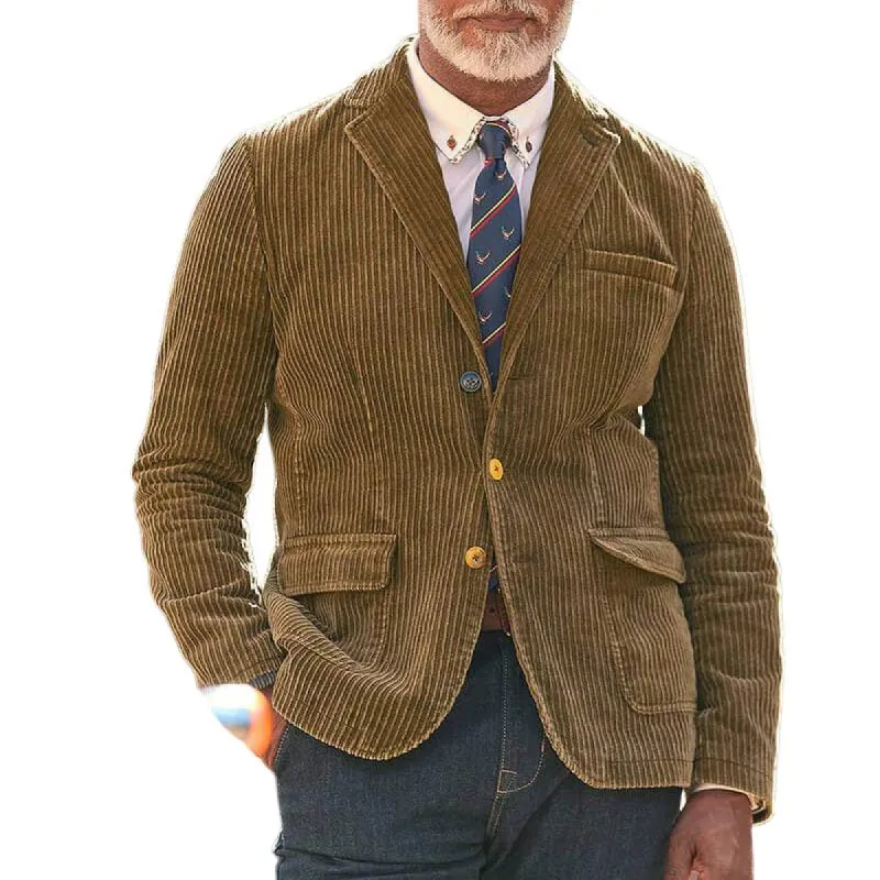 Men's Solid Color Corduroy Notch Lapel Multi-pocket Single Breasted Casual Blazer 62718644Z sold by Manly