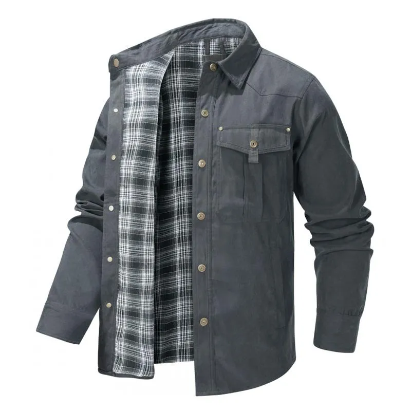 Men's Solid Color Lapel Multi-pocket Single Breasted Cargo Jacket 46992419Z sold by Manly