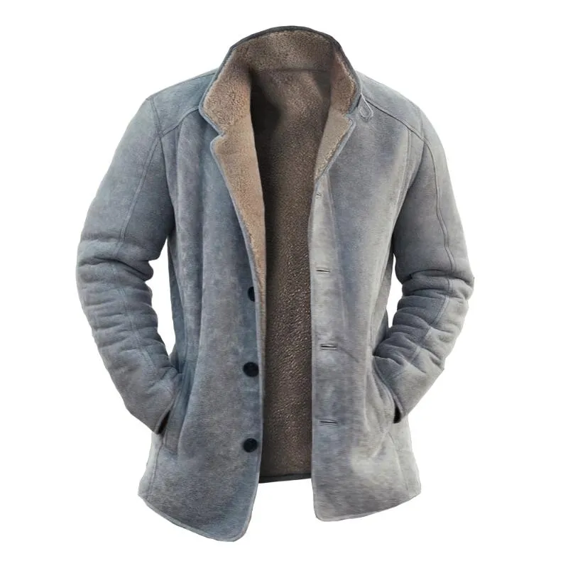 Men's Casual Vintage Suede Plus Velvet Button Jacket 03433360TO sold by Manly