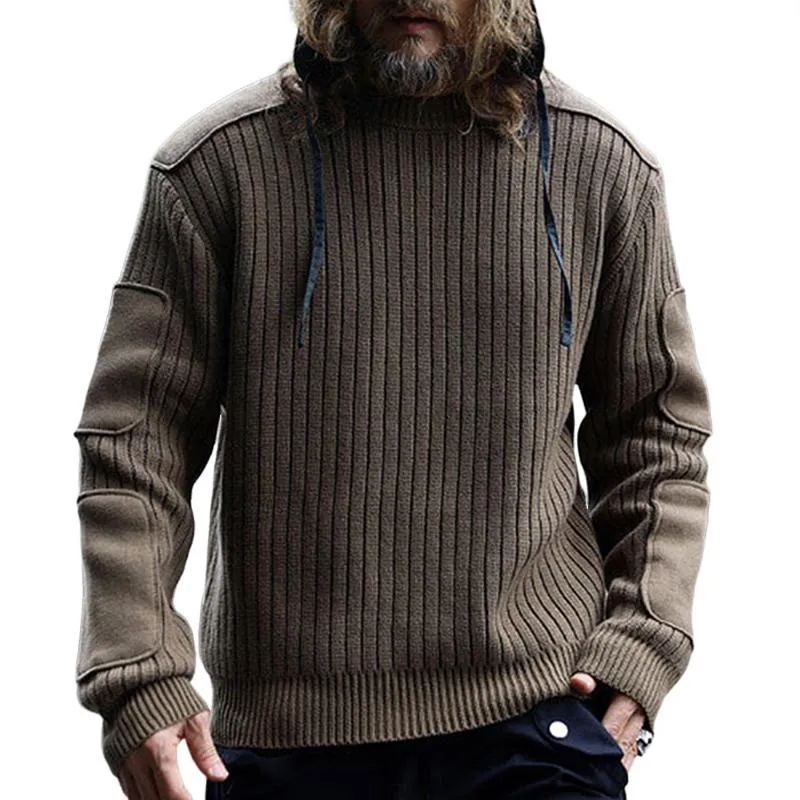 Men's Casual Retro Stitching Round Neck Pullover Sweater 31421132TO sold by Manly
