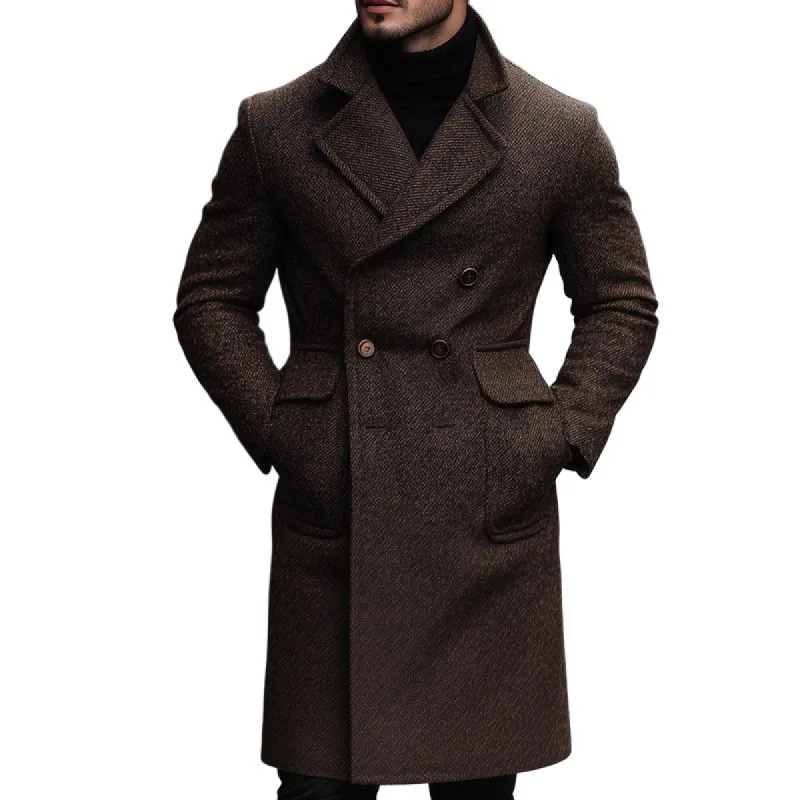 Men's Casual Retro Twill Pocket Lapel Mid-length Coat 37475438TO sold by Manly