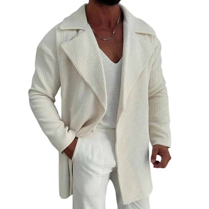 Men's Retro Casual Plaid Solid Color Lapel Mid-Length Jacket 44238350TO sold by Manly