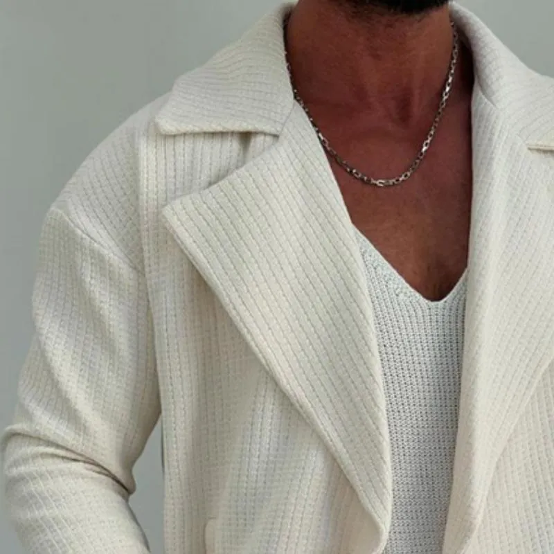 Men's Retro Casual Plaid Solid Color Lapel Mid-Length Jacket 44238350TO sold by Manly product image thumbnail 3