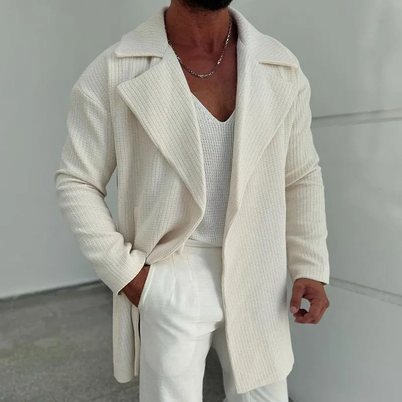 Men's Retro Casual Plaid Solid Color Lapel Mid-Length Jacket 44238350TO sold by Manly product image thumbnail 2