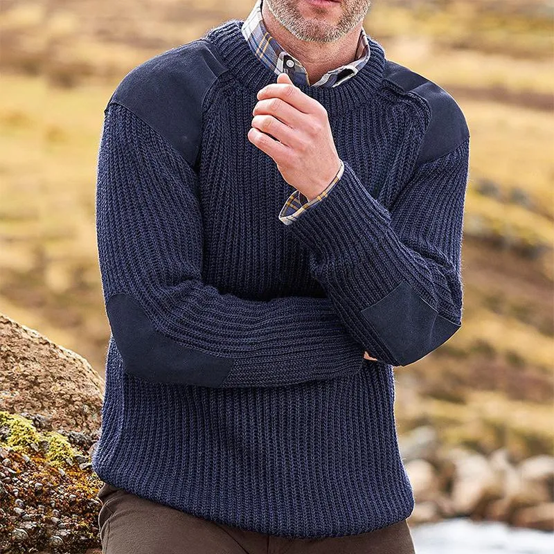 Men's Casual Retro Solid Color Stitching Pullover Sweater 49637311TO sold by Manly product image thumbnail 2