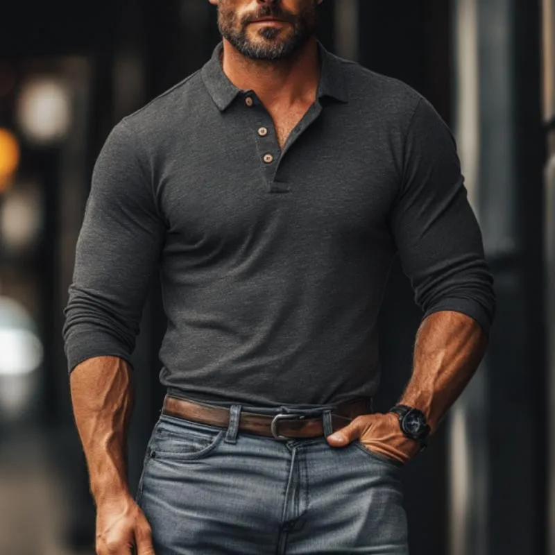 Men's Casual Cotton Blend Lapel Slim Fit Long Sleeve Polo Shirt 29619324M sold by Manly product image thumbnail 2