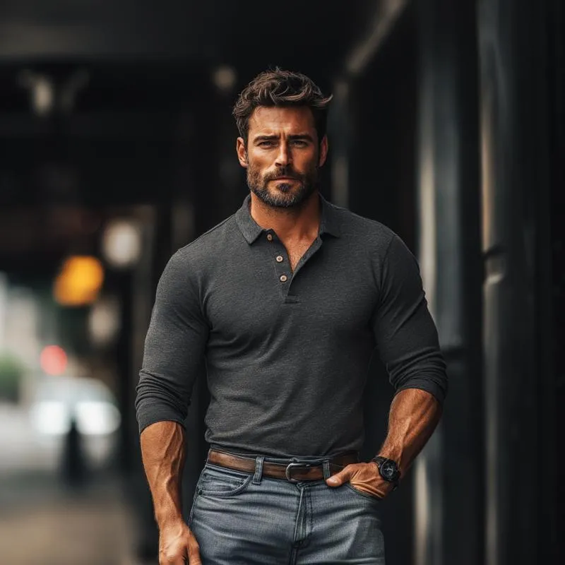 Men's Casual Cotton Blend Lapel Slim Fit Long Sleeve Polo Shirt 29619324M sold by Manly product image thumbnail 3