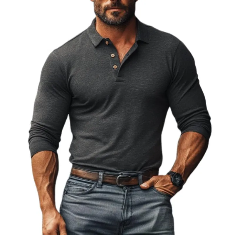 Men's Casual Cotton Blend Lapel Slim Fit Long Sleeve Polo Shirt 29619324M sold by Manly