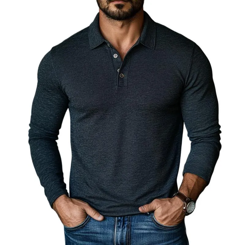Men's Casual Cotton Blend Lapel Slim Fit Long Sleeve Polo Shirt 46944842M sold by Manly
