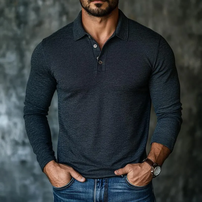 Men's Casual Cotton Blend Lapel Slim Fit Long Sleeve Polo Shirt 46944842M sold by Manly product image thumbnail 2