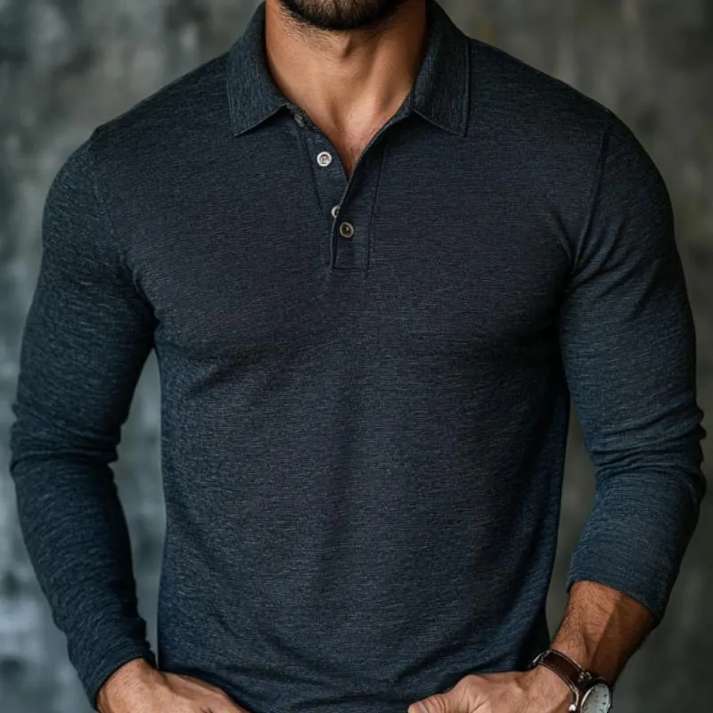 Men's Casual Cotton Blend Lapel Slim Fit Long Sleeve Polo Shirt 46944842M sold by Manly product image thumbnail 3