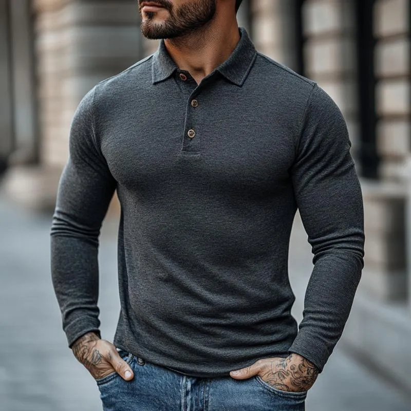 Men's Casual Cotton Blend Lapel Slim Fit Long Sleeve Polo Shirt 05092791M sold by Manly product image thumbnail 2