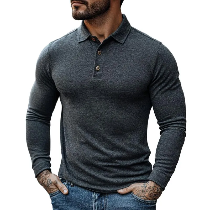 Men's Casual Cotton Blend Lapel Slim Fit Long Sleeve Polo Shirt 05092791M sold by Manly