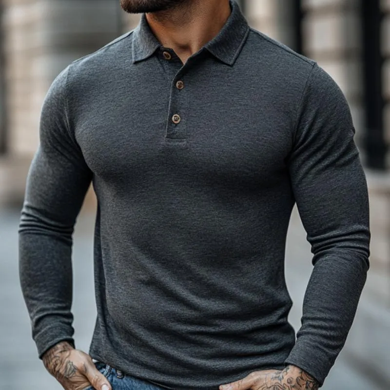 Men's Casual Cotton Blend Lapel Slim Fit Long Sleeve Polo Shirt 05092791M sold by Manly product image thumbnail 3