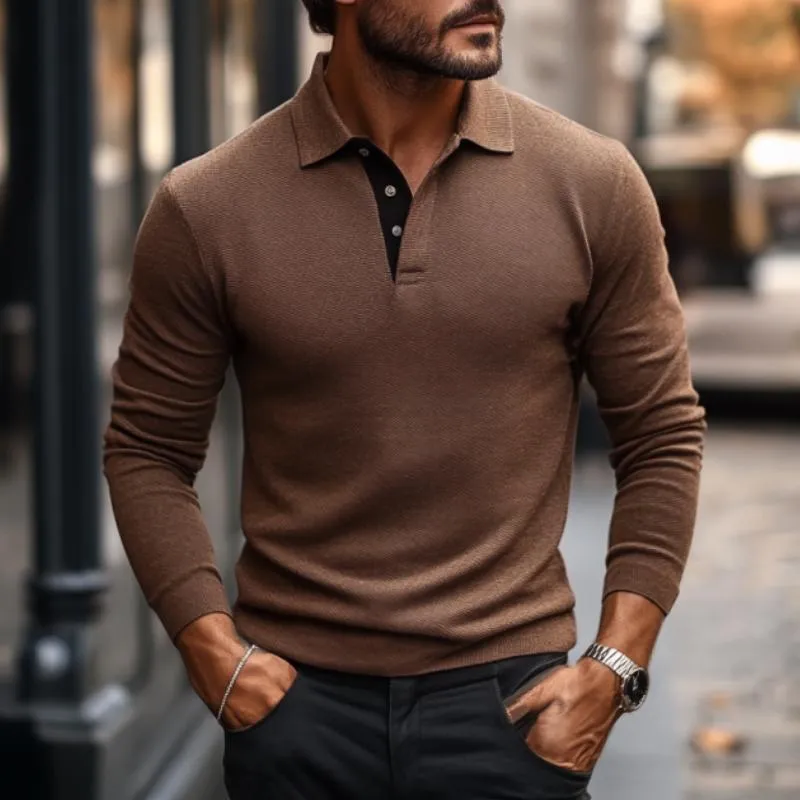 Men's Casual Cotton Blend Lapel Colorblock Slim Fit Long Sleeve Polo Shirt 27095991M sold by Manly product image thumbnail 2
