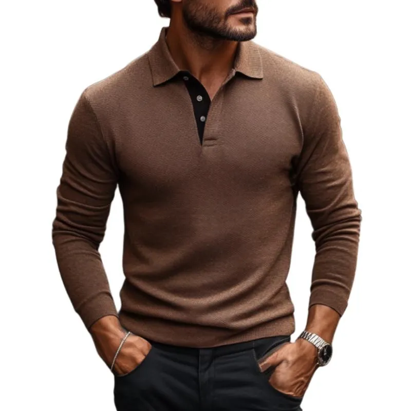 Men's Casual Cotton Blend Lapel Colorblock Slim Fit Long Sleeve Polo Shirt 27095991M sold by Manly